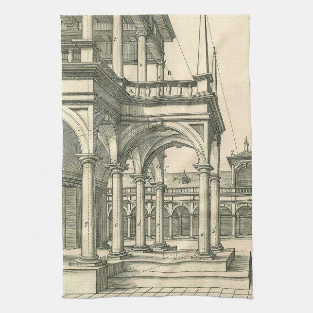 Vintage Architecture, Roman Courtyard with Columns Kitchen Towel (Vertical)
