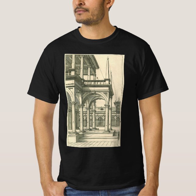 Vintage Architecture, Roman Courtyard with Columns T-Shirt (Front)