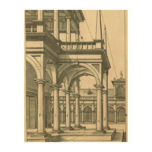 Vintage Architecture, Roman Courtyard with Columns Wood Wall Art