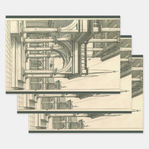 Vintage Architecture, Roman Courtyard with Columns Wrapping Paper Sheets
