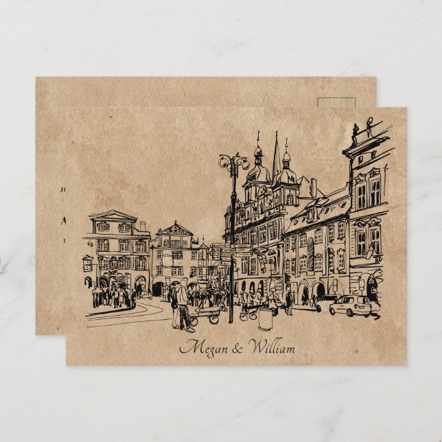 Vintage architecture wedding postcard (Front/Back)