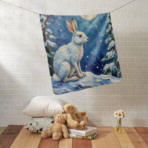 Vintage Arctic Hare in Winter Moonlight Christmas Baby Blanket