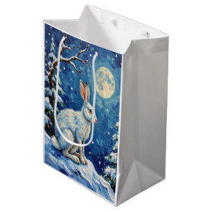 Vintage Arctic Hare in Winter Moonlight Christmas  Medium Gift Bag