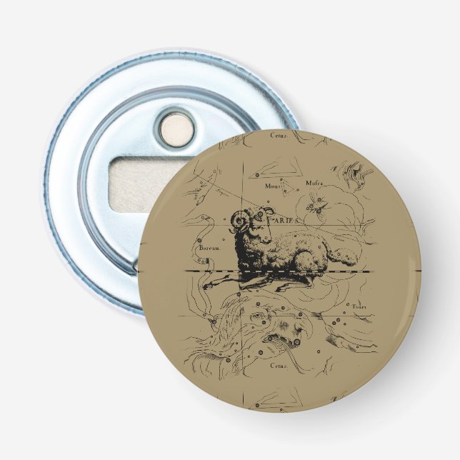 Vintage Aries Constellation Map Hevelius 1690 Bottle Opener (Front)