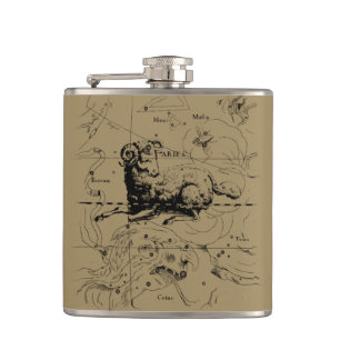 Vintage Aries Constellation Map Hevelius 1690 Hip Flask
