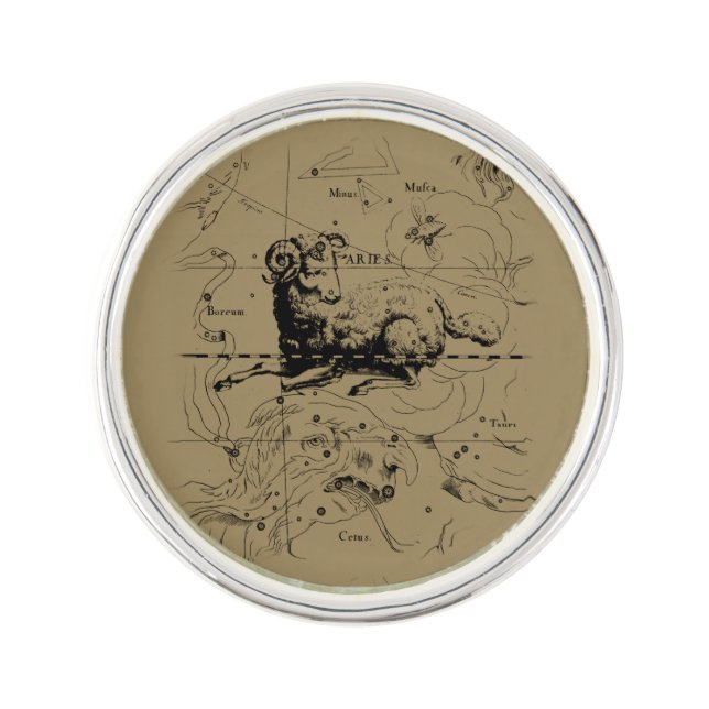 Vintage Aries Constellation Map Hevelius 1690 Lapel Pin (Front)