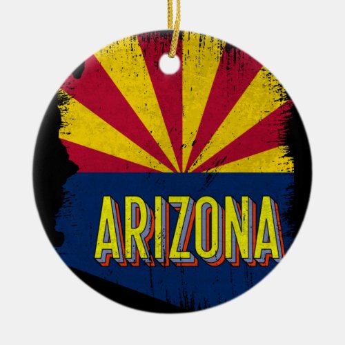 Vintage Arizona AZ State Flag Map Souvenir 70s Ceramic Ornament