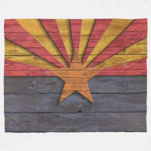 Vintage Arizona Flag Distressed Wood Look Fleece Blanket
