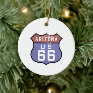 Vintage Arizona Iconic Route 66 Road Sign Ceramic Ornament