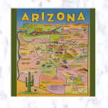Vintage Arizona Map And Cactus Postcard at Zazzle