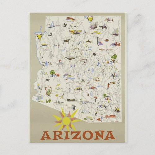 Vintage Arizona Travel Poster Postcard