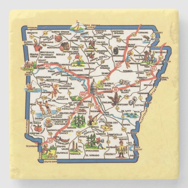 Vintage Arkansas Map Ceramic Tile Stone Coaster (Front)