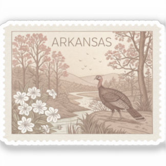Vintage Arkansas Wild Turkey Ozark Mountain Stamp Sticker