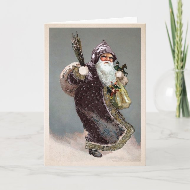 Vintage Armed Santa Holiday Card (Front)