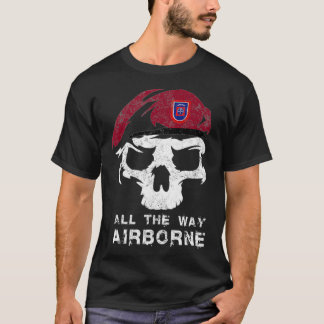 Vintage Army 82nd Airborne All The Way Skull Maroo T-Shirt