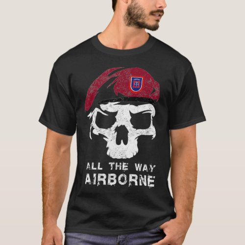 Vintage Army 82nd Airborne All The Way Skull Maroo T_Shirt