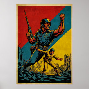 Vintage Army Illustration – Strong and United Poster