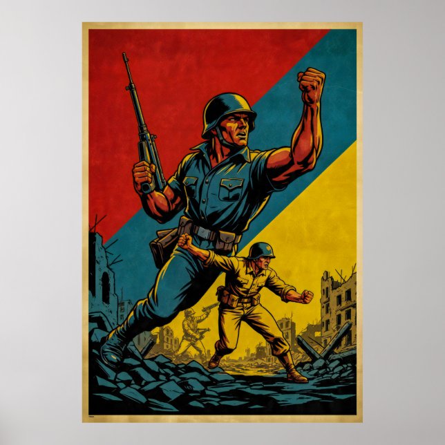 Vintage Army Illustration – Strong and United Poster (Front)