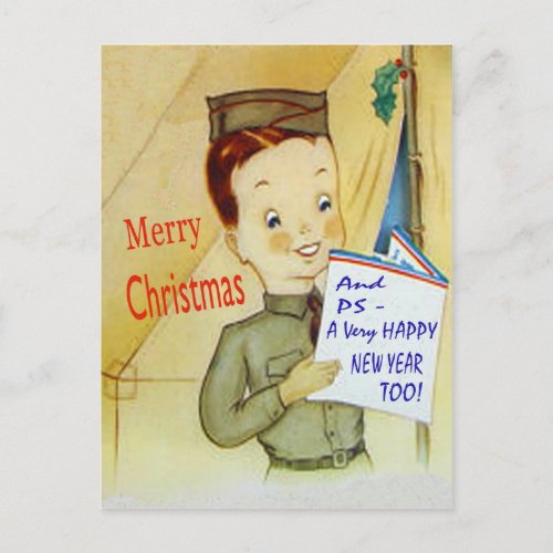 Vintage Army Military Christmas Postcard