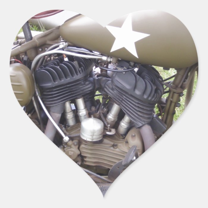 Vintage Army Motorcycle Heart Sticker