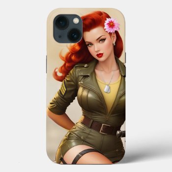 Vintage Army Motorcycle Pinup Iphone Case by digitalgirlies at Zazzle