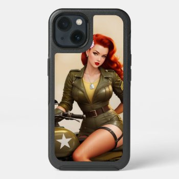 Vintage Army Motorcycle Pinup Iphone Case by digitalgirlies at Zazzle