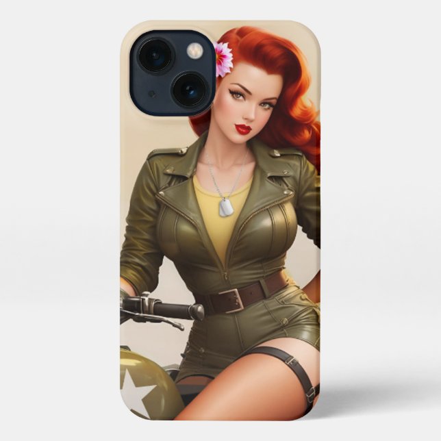 Vintage Army Motorcycle Pinup iPhone Case (Back)