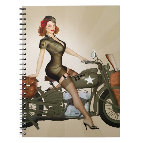 Vintage Army Motorcycle Pinup Notebook