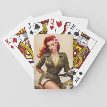 Vintage Army Motorcycle Pinup Playing Cards