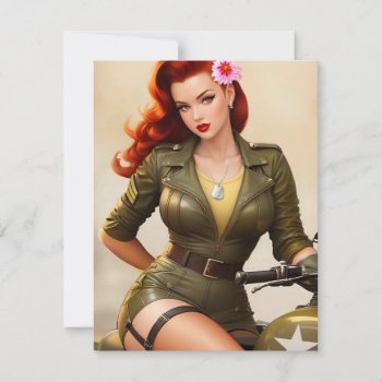 Vintage Army Motorcycle Pinup Thank You Card by digitalgirlies at Zazzle