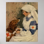 Vintage Army Nurse With Golden Retriever Ww1 Poster at Zazzle