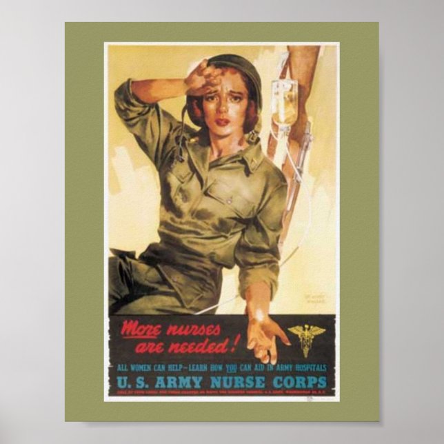 Vintage Army Nurse WW2 Poster (Front)