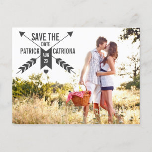 VINTAGE ARROWS AND HEART SAVE THE DATE POSTCARD
