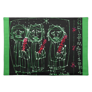 VINTAGE ART 1954 Christmas Card - Cloth Placemat