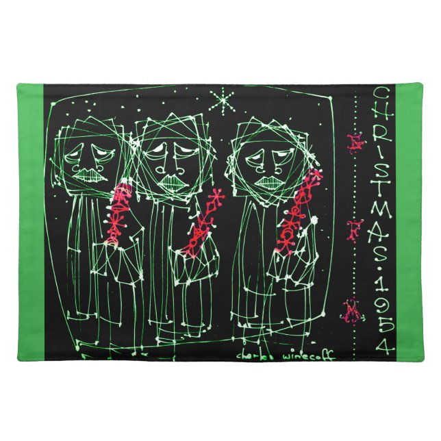 VINTAGE ART 1954 Christmas Card - Cloth Placemat (Front)