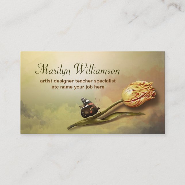vintage art aged tulip painting business cards (Front)