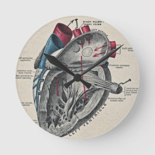 Vintage Art Anatomical Heart Diagram - science Round Clock