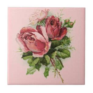 Vintage Art Antique Roses Ceramic Tile