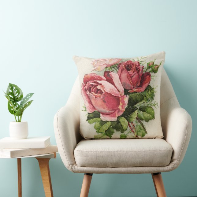 Vintage Art Antique Roses Throw Pillow (Chair)