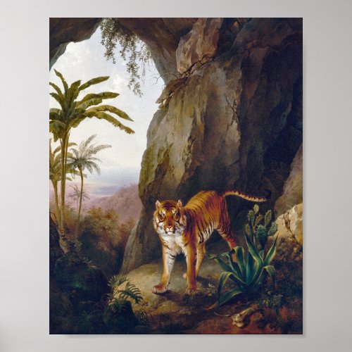 Vintage Art Antique Tiger Cat Jungle Maximalist Poster