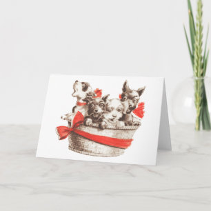 Vintage Art - Basket of Puppies Card