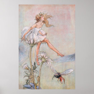 Vintage Art, Beautiful Fairy and Bee Poster