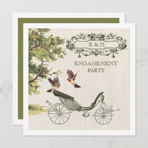 Vintage Art Burlap Texture Engagement Party Invitation