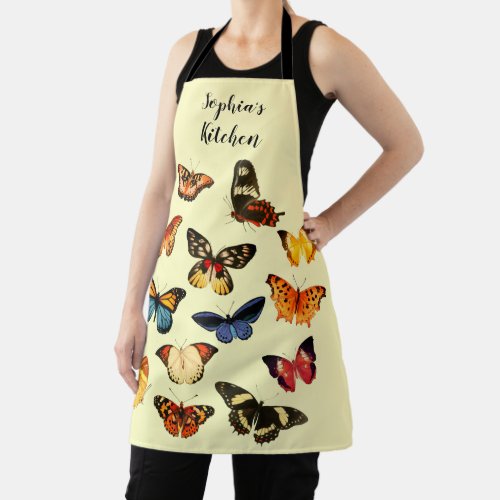 Vintage Art Butterflies DIY Name Message Lt Yellow Apron