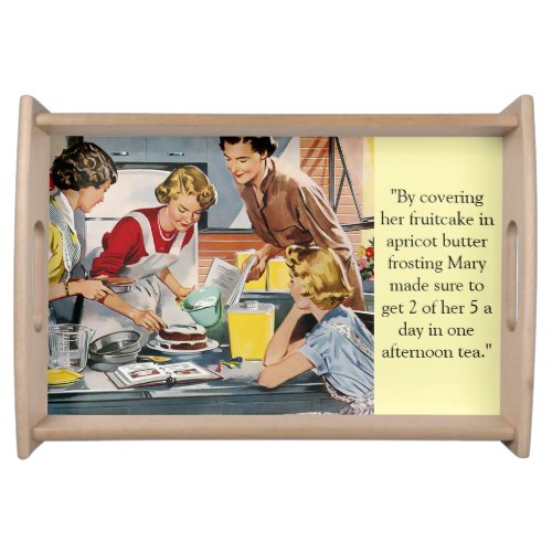 Vintage Art Cake Decorating Scene Funny Text Serving Tray