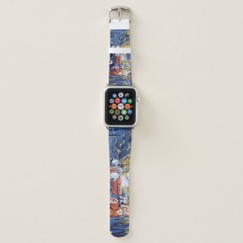 Vintage Art Car and Girl Portrait Apple Watch Band