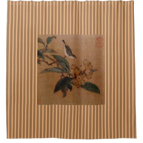 Vintage art Chinese silvereye bird and loquats Shower Curtain