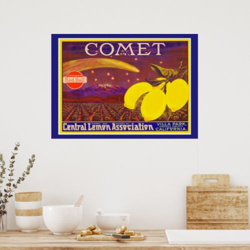 Vintage Art Comet Brand Lemon Label Kitchen Art Poster