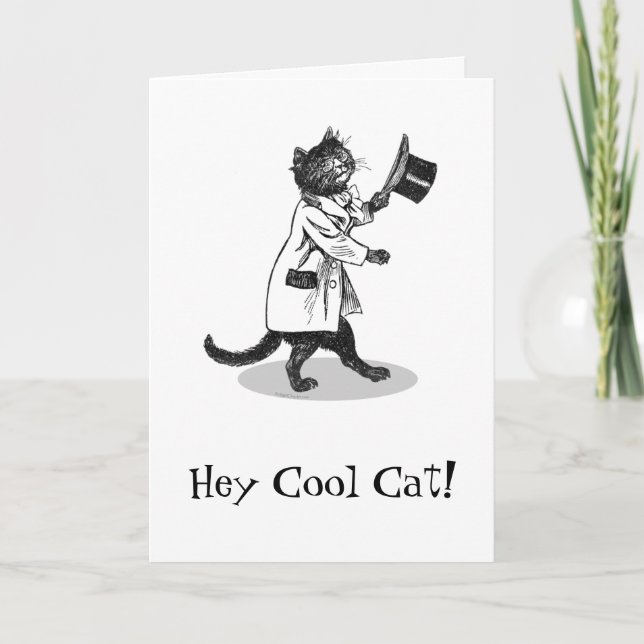 Vintage Art Cool Cat Birthday Greeting Card (Front)