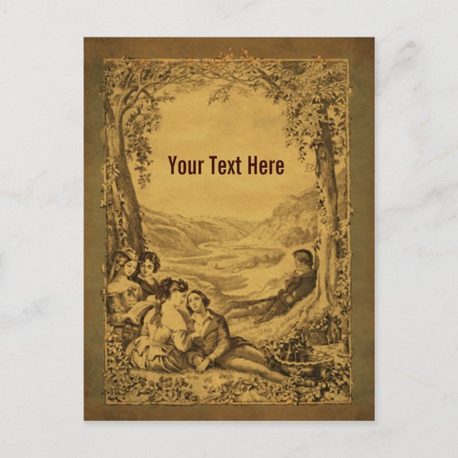 Vintage Art Couples Picnic Customizable Postcard (Front)